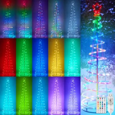 Image de Sapin de Noël LED RGB avec étoile, Décoration de sapin de Noël en spirale avec télécommande et minuterie, 1,8 m de décoration de Noël pour l'extérieur et l'intérieur, éclairage de sapin de Noël pour le jardin et le balcon