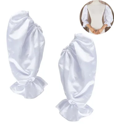 Productafbeelding van TRANKIELO® - Afneembare Mouwen voor Trouwjurk - 47cm Lange Polyester Puff Mouwen - Vingerloze Handschoenen - Wit