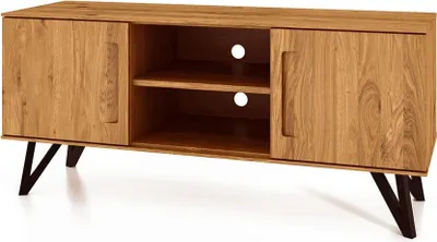 Produktbild von TV-Board Rolo aus Wildeiche massiv 136x45x61 mit Metallbeinen 2 Türen 2 Fächer