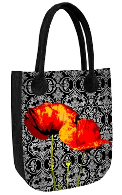 Produktbild von ARCO DESIGN Filztasche Handtasche CITY Anthrazit Poppies 42 x 35 cm