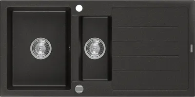 Produktbild von Mexen Andres Granitspüle 1,5-Becken mit Abtropffläche 1000 x 500 mm, schwarz/gold metallic, Siphon chrom - 6515101510-75