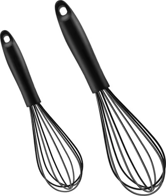 Image de Set de fouets en silicone 2 pièces Noir Fouet de cuisine en acier inoxydable