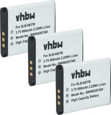 Produktbild von vhbw 3x Akku Ersatz für Samsung SLB-0837b für Kamera (500 mAh, 3,7 V, Li-Ion)