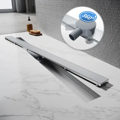 Produktbild von SONNI Bodenablauf flach Duschrinnen 360° verstellbarer Siphon Edelstahl 100cm 2 in 1 Design mit Geruchsstop und Haarsieb Randablauf