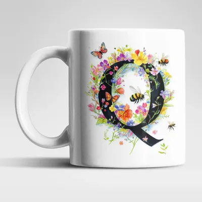 Produktbild von Name A bis Z und 0 bis 9 Blumen Bienen Kaffeetasse Teetasse Tasse Geschenkidee – Q