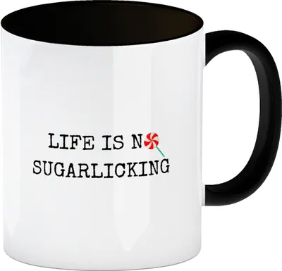 Produktbild von Denglisch Kaffeebecher in schwarz mit Spruch - Life is no sugarlicking