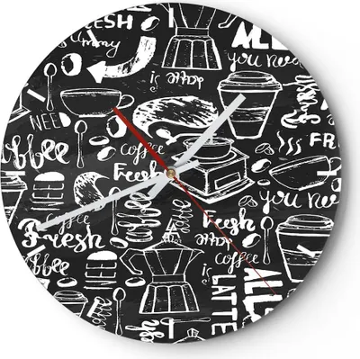 Produktbild von Wanduhr - Rund - Glasuhr - Graffiti modern - 30x30cm - Schleichendes Uhrwerk - Lautlos - zum Aufhängen bereit - Dekoration Modern - Wanddekoration aus Glas - C3AR30x30-3788