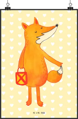 Produktbild von Mr. & Mrs. Panda Bild Fuchs Laterne DIN A2 - Gelb Pastell - Geschenk, Kunstdruck, Wanddekoration, drucke, Sankt Martin, Liebeskummer Spruch, Selbstbewusst, wanddeko