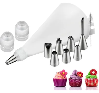 Image de Kit de poche à douille comprenant 11 pièces avec buses et brosse de nettoyage, idéal pour la décoration de gâteaux et la préparation de churros