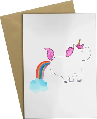 Produktbild von Mr. & Mrs. Panda Grußkarte Einhorn Pupsen - Weiß - Geschenk, Freundin, Spaß, weihnachtskarten, Lustig, Unicorn, dankeskarten, osterkarten, Grußkarten, Regenbogen