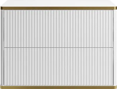 Produktbild von Hängender Waschbeckenunterschrank mit Rillenmuster und goldenem Rand – Weiß – Breite 80 cm – KELIZA