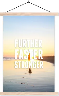 Produktbild von MuchoWow® Textilposter Sport - Zitate - 'Weiter schneller stärker' - Sprichwörter 40x60 cm mit holzfarbenen Rahmen - Poster