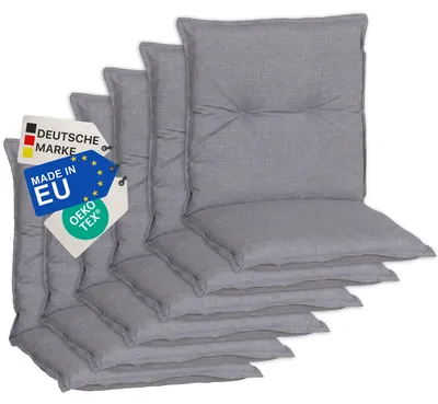Produktbild von NYVI Gartenstuhl Auflagen Niedriglehner 6er Set Barcelona - UV-Beständig, Atmungsaktiv, Strapazierfähig - Niedriglehnerauflagen Sitzkissen Outdoor - Sitzauflagen für Gartenstühle 100x50cm Mittelgrau