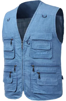 Immagine prodotto di Gilet da pesca da uomo, gilet cargo leggero e traspirante, colore blu, taglia 6XL, Immagine generata dall'IA