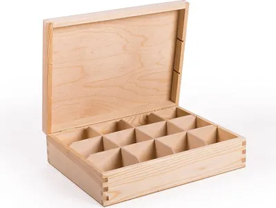 Produktbild von Teebox aus natürlichem Kiefernholz - Teekiste mit 12 Fächer und Deckel - Teebox - Teekasten - HolzBox - Unbehandelt - Tee-Organizer