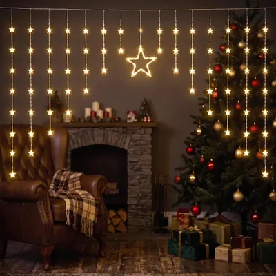 Produktbild von 80 LED Sternen Lichtervorhang 1.5 m x 0.8 m Weihnachtsbeleuchtung 8 Modi Innen Außen Warmweiß