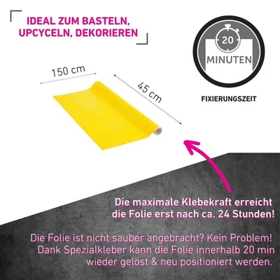 Produktbild von Klebefolie Gelb glatt glänzend selbstklebend abwischbar 45 cm x 1,5 m