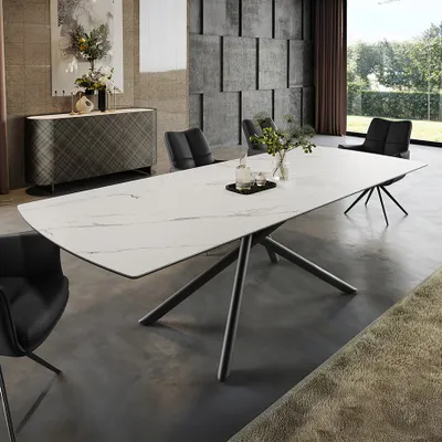 Produktbild von riess-ambiente Ausziehbarer Esstisch MIKADO 180-230cm weiß Keramik schwarz Sterngestell