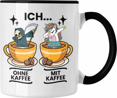 Produktbild von Trendation - Lustige Kaffeetasse "Ich Ohne Kaffee Ich Mit Kaffee" Geschenk für Kaffeeliebhaber (Schwarz)