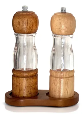 Image de LAYBA : Ensemble de 2 moulins à sel et à poivre, avec support en bois, moulins manuels pour sel, poivre, idéaux pour la cuisine, la table à manger et comme cadeau