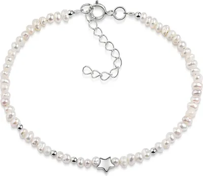 Produktbild von MATERIA by Matthias Wagner Armband mit Süßwasser-Zuchtperlen und Stern 925 Silber größenverstellbar SA-156