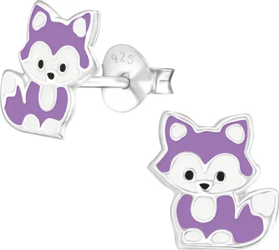 Produktbild von Ohrringe Ohrstecker 925 Sterling Silber mit kleinem Fuchs in lila
