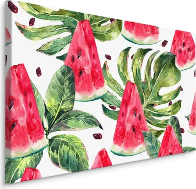 Zdjęcie produktu dla Obraz do jadalni arbuzy tropikalne liście Dekoracja z modnym efektem 3D 70x50cm