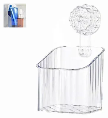 Immagine prodotto di Portaoggetti da doccia senza foratura, con ventosa trasparente, resistente. Cesto per doccia impermeabile, scaffale per il bagno, adatto anche per la cucina