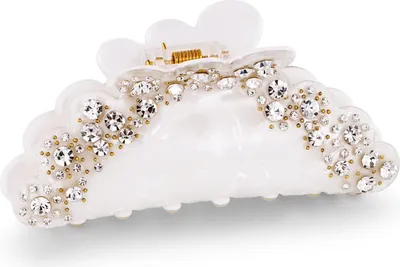 Image de Pince à cheveux blanche avec strass - Pince à cheveux acrylique élégante