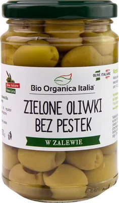 OLIWKI ZIELONE BEZ PESTEK W ZALEWIE BIO 280 g (150 g) (SŁOIK) - BIO ORGANICA ITALIA
