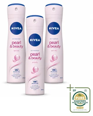 Imagen del producto de 3 aerosoles desodorantes NIVEA Pearl & Beauty, 150 ml - Paquete ahorro - 3 unidades