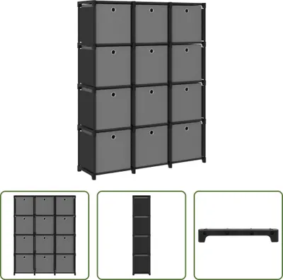 Immagine prodotto di The Living Store Scaffale cubo con scatole 12 scomparti Nero 103x30x141 cm Tessuto