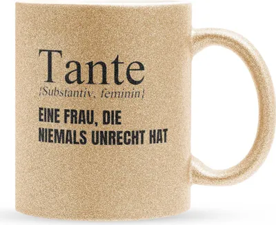 Produktbild von 22Feels Glitzertasse Gold Beste Tante Geschenk Geburtstag Spruch Weihnachten Kaffeetasse Frauen Muttertag Haferl Geschenkidee Bürotasse