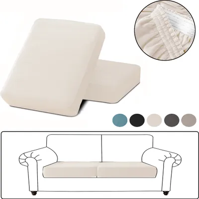 Immagine prodotto di 2 pezzi copridivano in velluto per 1 posto, copridivano con elastico, copricuscino elastico universale, copridivano per seduta beige