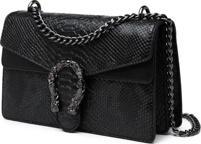 Produktbild von Travistar Crossbody Bag Umhängetasche Damen - Kette Handtasche Klein Schultertasche Leder Cross Body Tasche Mode Schlange Gedruckt Abendtasche mit Verstellbarer Ketten-Schulterriemen Schwarze
