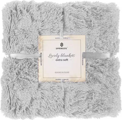 Produktbild von Unyqoos® Springos Kuscheldecke 220×240 cm – Plüsch-Überwurf aus Polyester, hellgrau, flauschig für Sofa & Bett