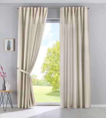 Produktbild von 2er Set Vorhänge Verdeckte Schlaufen Cationic »JENA« HxB 145x140 cm Sand Blickdicht Leinen Optik Gardinen Meliert Gardinenband mit Raffhalter , 2019037-2