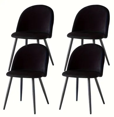 Immagine prodotto di Poltrone vintage – Poltrone da salotto in stile retrò – Sedute in velluto – Set di 4 – Colore nero – Gambe in metallo