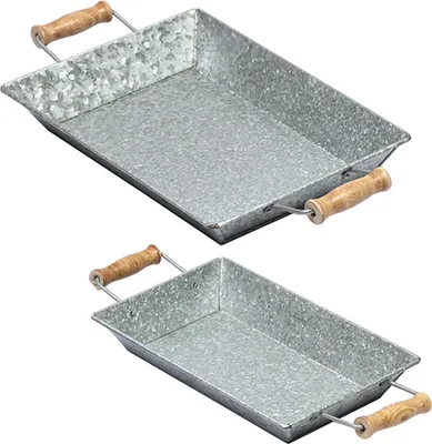 Image de lot de 2 plateaux vintage en métal 42 cm & 38 cm Grand Torgo
