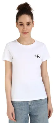 Produktbild von Calvin Klein Damen 2er Pack T-Shirts Kurzarm Monologo Slim Rundhalsausschnitt, Mehrfarbig (Leek Green/Bright White), XXXL