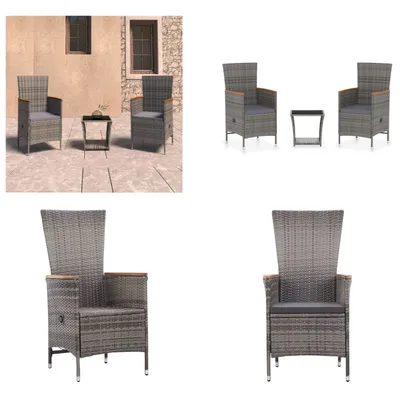 Productafbeelding van vidaXL 3-delige loungeset voor de tuin met kussens, polyrotan, grijs - Tuinloungeset - Tuinloungesets - Houten loungeset - Houten loungesets