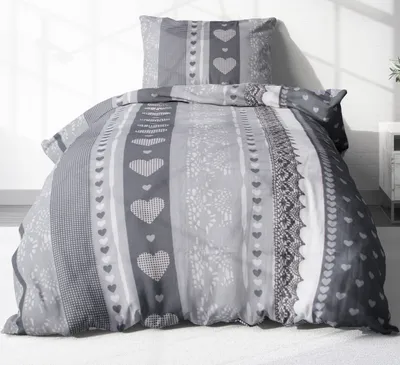 Produktbild von 2-teilige Renforce Bettwäsche 135x200cm und 80x80cm - Love Liebe Herzen - 100% Baumwolle, Bettgarnitur (EW-386/2-Renforce)