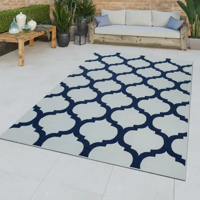 Produktbild von TT Home Moderner In- & Outdoor Kurzflor Teppich Marokkanisch Geometrisches Muster Weiß Größe 120x170 cm