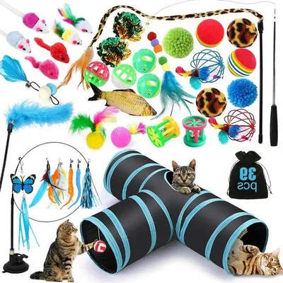 Produktbild von Interaktives Spielzeug-Set für Katzen, 39-teilig, mit Tunneln, Bällen und Federn
