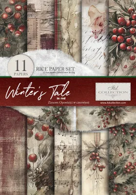 Produktbild von Reispapier-Set A4 für Decoupage – RP090 – Winter’s Tale in Red – ITD Collection