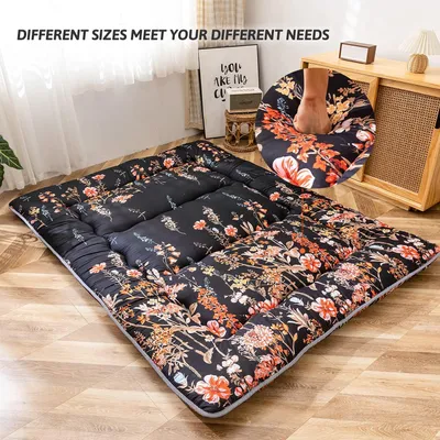 Immagine prodotto di Tappeti giapponesi, materassi futon, tappeti tatami più spessi, cuscini per il letto, materassi pieghevoli e arrotolabili, dormitorio, materassi, poltrone reclinabili da pavimento, cuscini per il letto (neri)