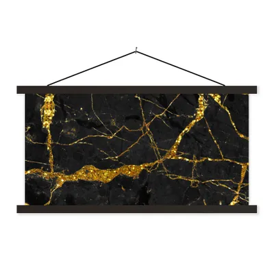 Produktbild von MuchoWow® Textilposter Marmor - Gold - Schwarz - Marmoroptik - Luxus - Glitzer 60x30 cm mit schwarzem Rahmen - Textilien