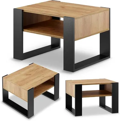 Imagen del producto de Mesa de centro de roble , pequeña, con espacio de almacenamiento, de 65 cm de ancho