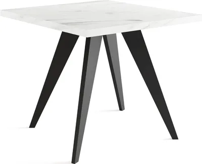 Obrázek produktu pro Čtvercový rozkládací jídelní stůl Quadro v bílém mramorovém vzhledu 100-150 cm - průmyslový jídelní stůl s černými dřevěnými nohami pro 4-6 osob - kuchyňský stůl v loftovém stylu - bílý mramor