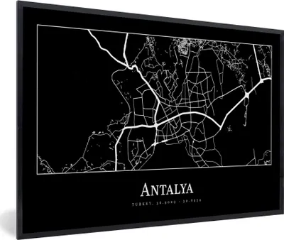 Produktbild von MuchoWow® Gerahmtes Poster Karte - Antalya - Stadtplan 90x60 cm - Poster mit Schwarzem Bilderrahmen Wandposter Rahmen Foto Bilder - Fotorahmen - Foto-Plakat